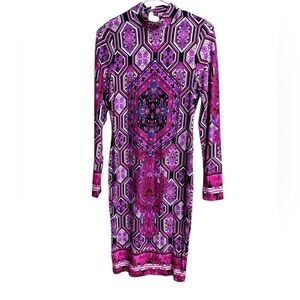 Venus Geometric Kaleidoscope Bodycon Dress Size Medium Pink Purple Long Sleeve